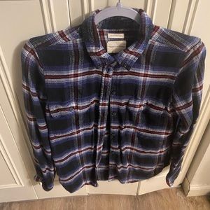 American Eagle Flannel Shirt Womens Small Blue And Red  Plaid Soft Long Sleeve